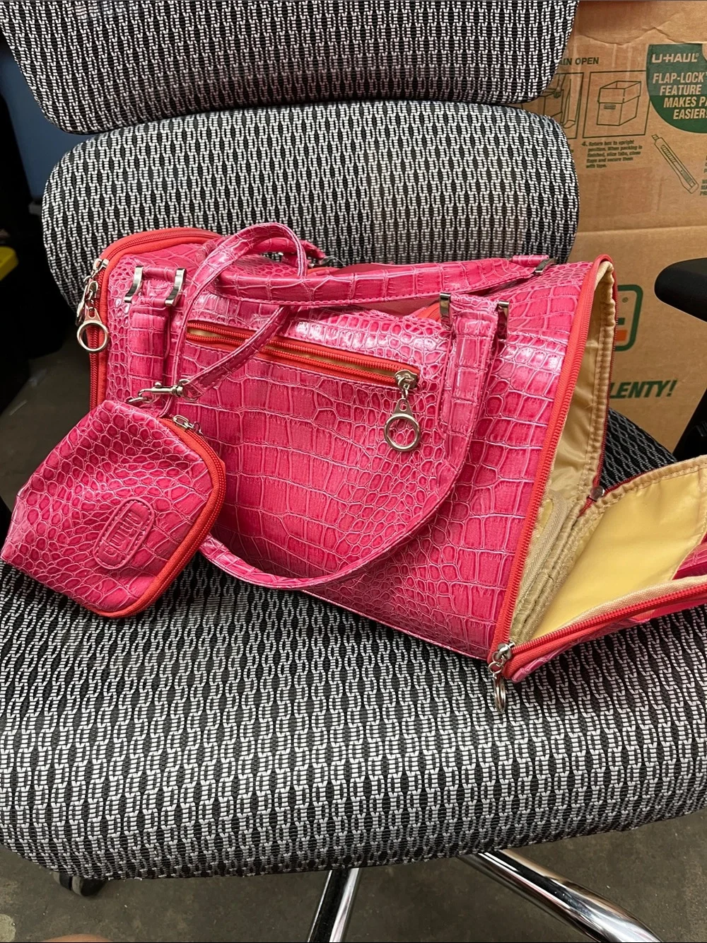 Hot Pink Faux Croc Small Pet Carrier with Dual Handles